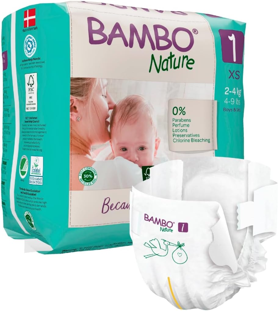 Bambo Pañales Talla 1 Recien Nacido 2-4Kg Eco Nature, Multicolor