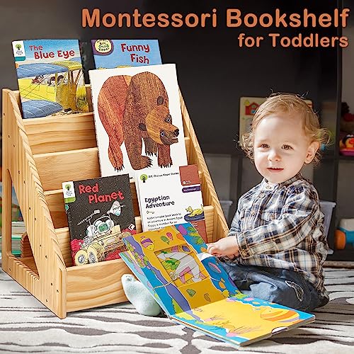Estantería Montessori para niños, estantería de madera para