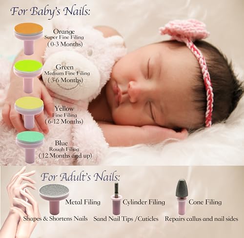 Lima eléctrica de uñas para bebé recién nacido, suave, silenciosa, con  cabezales de repuesto